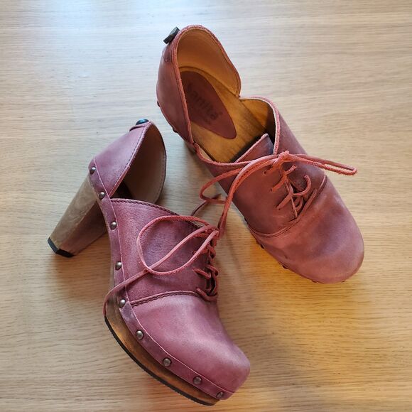 Sanita Mauve Pink Suede Clog Heels - Picture 1 of 10